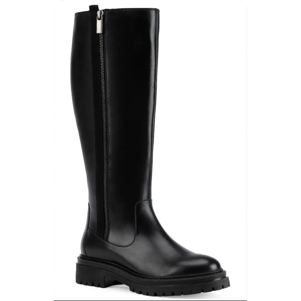 Geox Tall Black Leather Zippered Heeled Boots